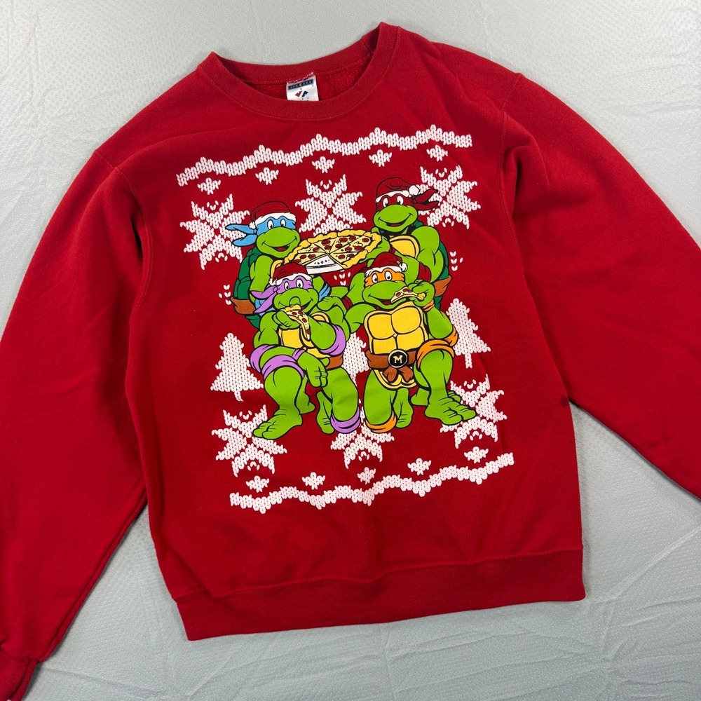 TMNT Teenage Mutant Ninja Turtles Christmas Ugly Sweater Red Sweatshirt Small